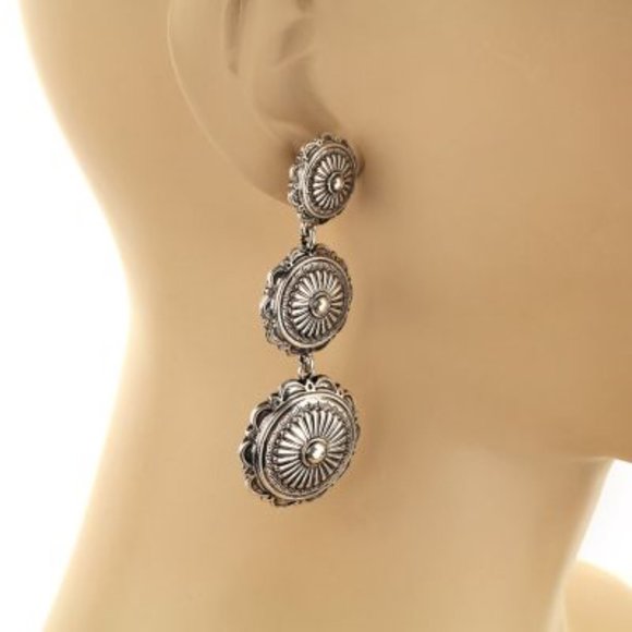 Southwestern Style Round Concho Tiered Earrings - Picture 3 of 3